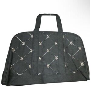 Victoria's Secret VS Logo Large Weekender Black Quilted Tote Zip Duffle Bag NEW